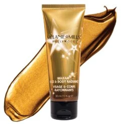 Melanie Mills Hollywood Gleam Face & Body Radiance 1oz. -Camera Ready Cosmetics Melanie Mills Gleam Body Radiance 1 oz tube swatch Bronze