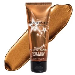 Melanie Mills Hollywood Gleam Face & Body Radiance 1oz. -Camera Ready Cosmetics Melanie Mills Gleam Body Radiance 1 oz tube swatch Deep